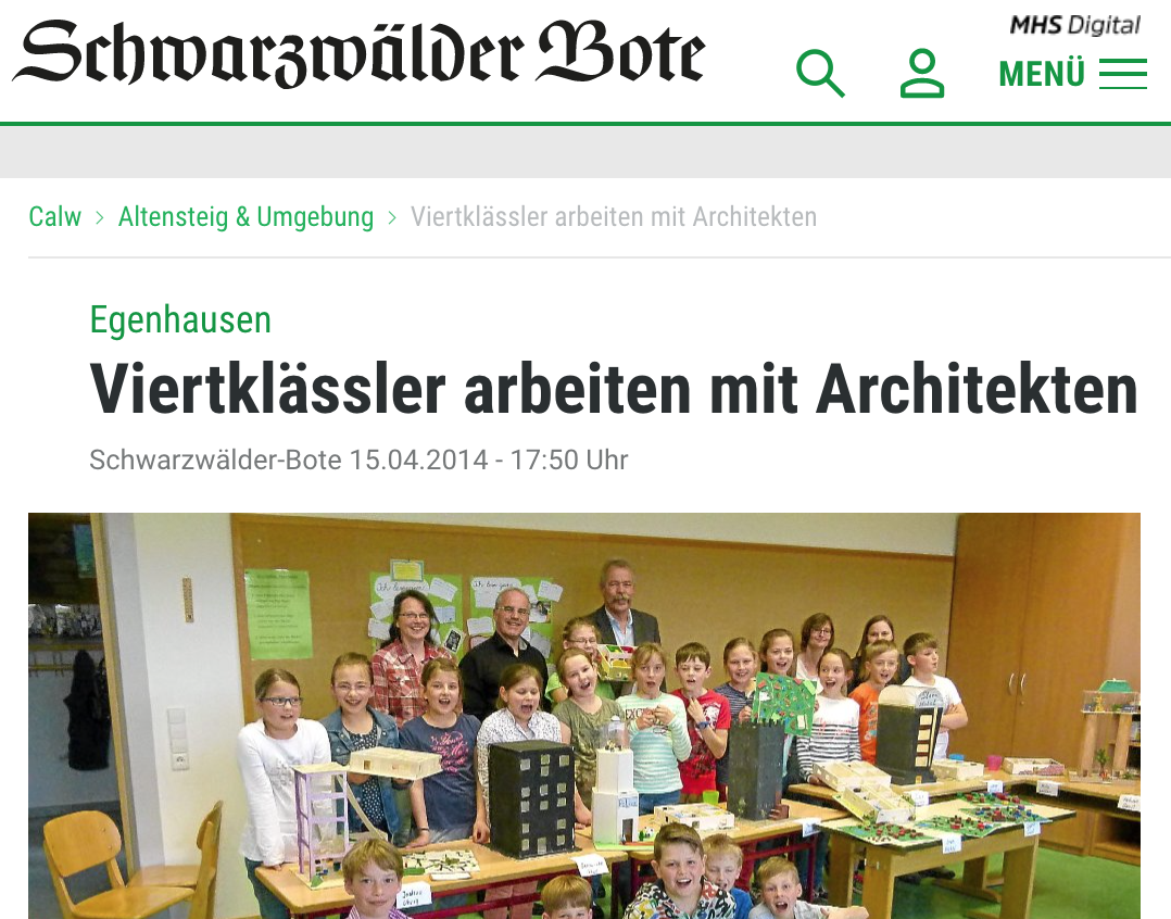 Schwarzwälder Bote über Grundschulprojekt mit buerohauser zum Thema Standplanung