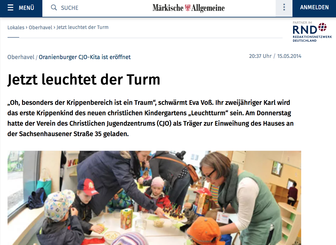 Märkische Allgemeine berichtet über unser realisiertes Projekt Kita Leuchtturm Oranienburg