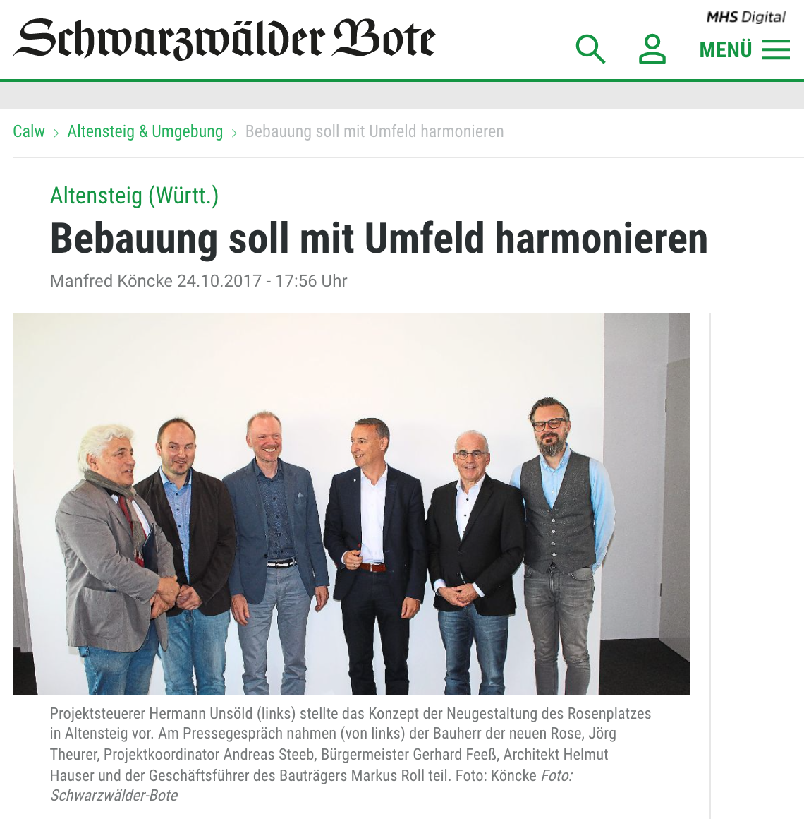 Der Schwarzwälder Bote über den von uns gewonnenen Wettbewerb am Rosenplatz in Altensteig